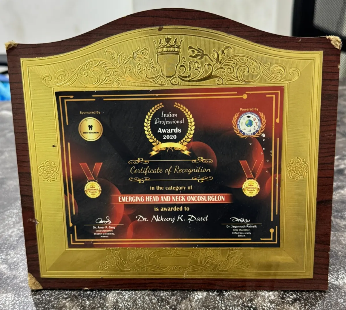 Indian Professional Awards 2020 — Emerging Head and Neck Oncosurgeon — Dr. Nikunj K. Patel